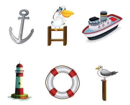 Different things found at the port Ilustración de archivo