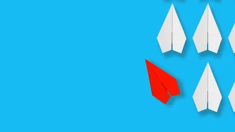 Different thinking concept red paper plane leaving  group Stock Footage 115836451