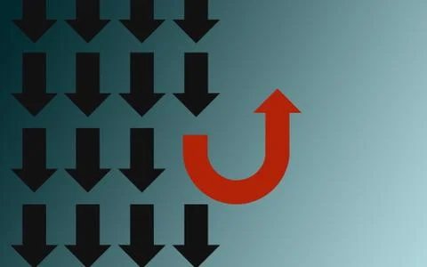 Different thinking concept with u turn arrow Stock Illustration
