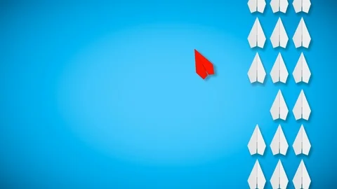 Different thinking concept.red paper plane leaving the group Stock Footage 115835444