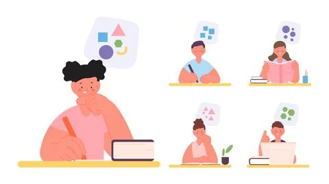 Different thinking types. Logic, creativity, abstract and mixed mind processes Stock Illustration