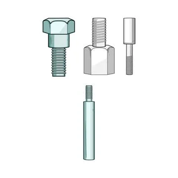 Different threaded fasteners for mechanical construction illustrations Stock Illustration