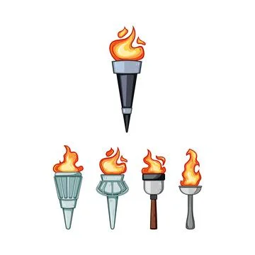 Different torches burning with bright orange flames Stock Illustration