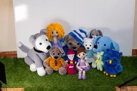 Different toys crocheted. Stock Photos