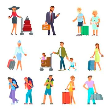Different travelers characters Illustrazione stock