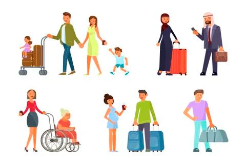 Different travelers characters Stock Illustration