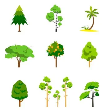 Different tree set, vector illustration. Stock Illustration