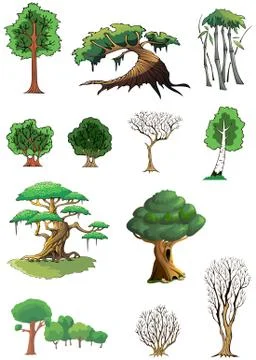 Different trees and bushes Stock Illustration