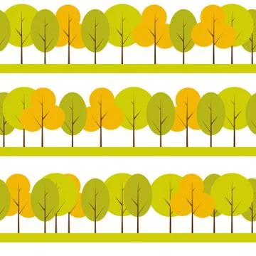 Different Trees Natural Seamless Pattern Background Vector Illus Stock Illustration