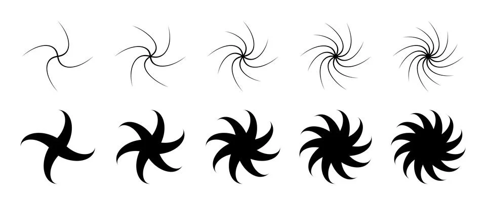Different twist or swirl element set. Black twirling and rotating effect Stock Illustration