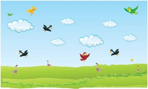 Different type of bird flying and playing with each other Stock Illustration