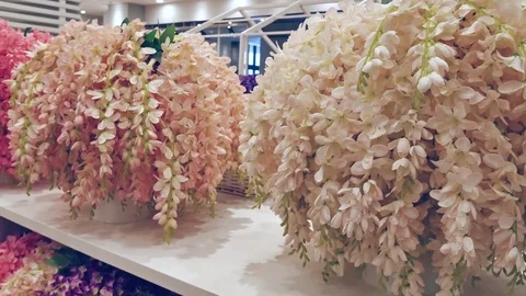 Different type of colorful artificial flowers decoration. Stock Footage 79593383