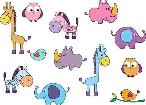 Different type of cute cartoon animals Stock Illustration