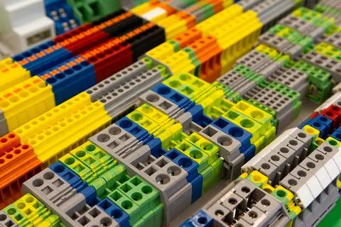 Different type din rail terminal block for electrical connector in store Stock Photos