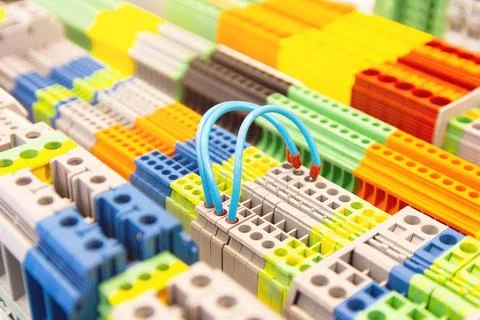 Different type din rail terminal block for electrical connector in store Stock Photos