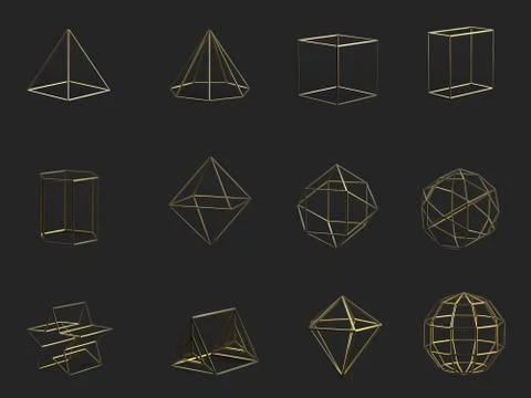 Different Type Of Geometric Realistic Looking Mesh Objects Stock Illustration