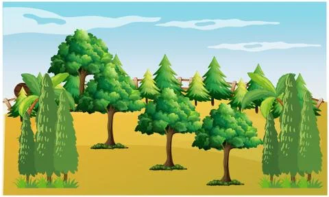 Different type of tree in a dry desert Stock Illustration