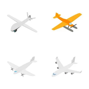 Different types of aircraft flying isometric set Stock Illustration