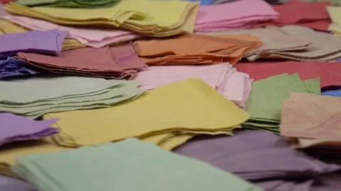 Different types and colors fabrics for patchwork, background Stock Footage 262262049