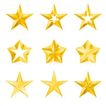 Different types and forms of gold stars Stock Illustration