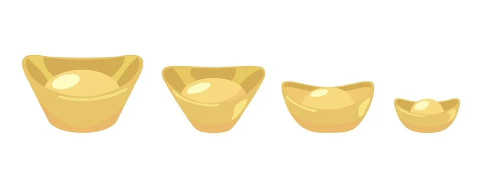 Different types and sizes gold chinese sycee ingot Illustrazione stock