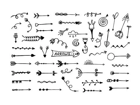 Different types of arrows, doodle set Stock Illustration