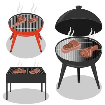 Different types barbecue grills. Barbecue grill isolated on white background Stock Illustration