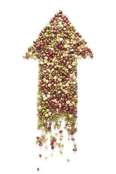 Different types of beans in arrow shape Stock-Fotos