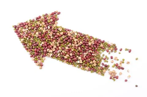Different types of beans in arrow shape Stock Photos