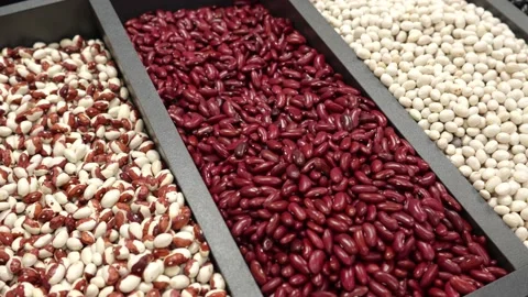 Different types of beans on the counter of the store Stock Footage 232318486