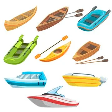 Different Types Of Boats Colorful Set Stock-Illustration