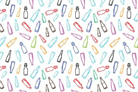 Different types of bottle seamless, repeated vector patterns design Stock Illustration
