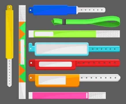Different types of bracelets set, templates for security access, control or Stock Illustration