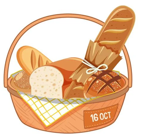 Different types of breads in basket Stockillustratie
