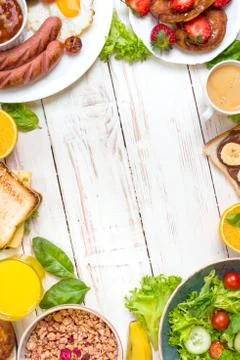 Different types of breakfast background Foto stock
