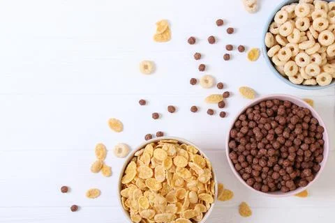 Different types of breakfast cereals. Stock Photos