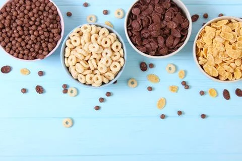 Different types of breakfast cereals. Stockfoto's