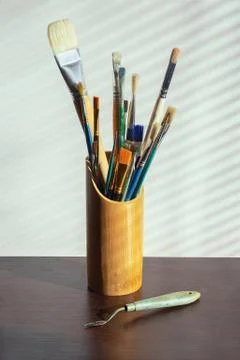 Different types of  brushes for painting Stock Photos