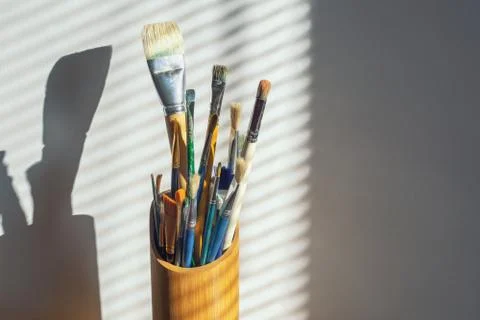 Different types of brushes for painting Stock Photos