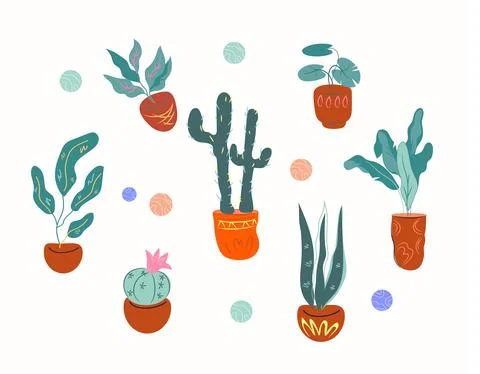 Different types of cactus decorative icons set, cartoon illustration isolated. Stock Illustration