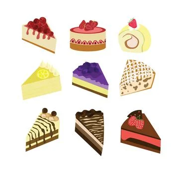Different types of cakes on a white background Stock Illustration