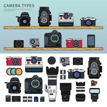 Different types of camera Stock Illustration