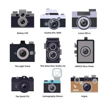 Different types of camera set vector, Collection of retro and modern digita.. Stock-Illustration
