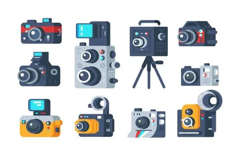 Different types of cameras set Stock Illustration