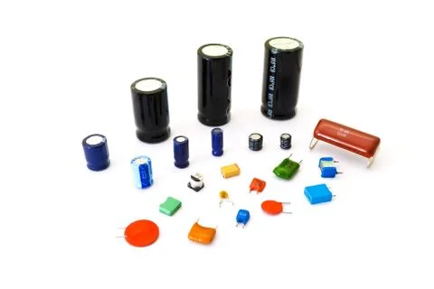 Different types of capacitors Stock Photos