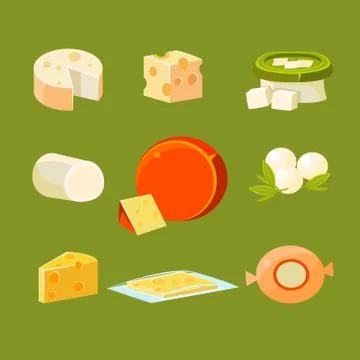 Different Types of Cheese Vector Illustration Set Stock Illustration