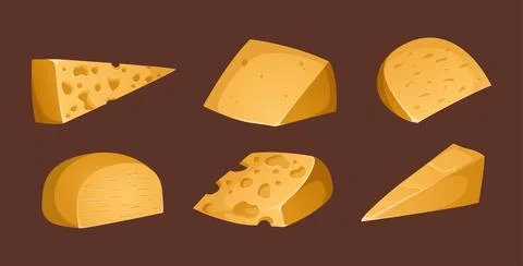 Different types of cheeses on a brown background. Vector illustration. Colorf Stock Illustration