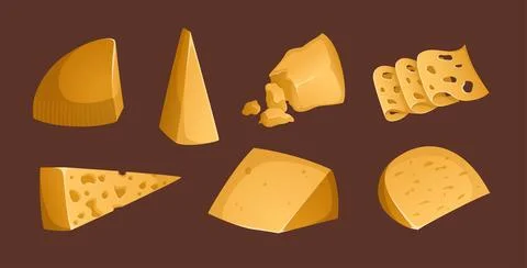 Different types of cheeses on a brown background. Vector illustration. Colo.. Stock Illustration