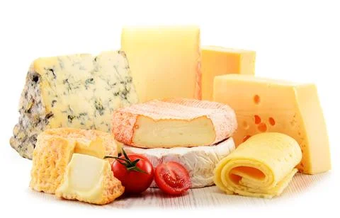 Different types of cheeses varieties Stock Photos