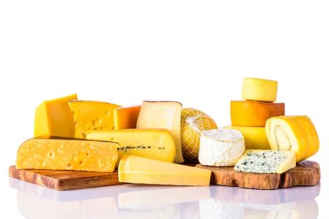 Different types of cheeses varieties Stock Photos